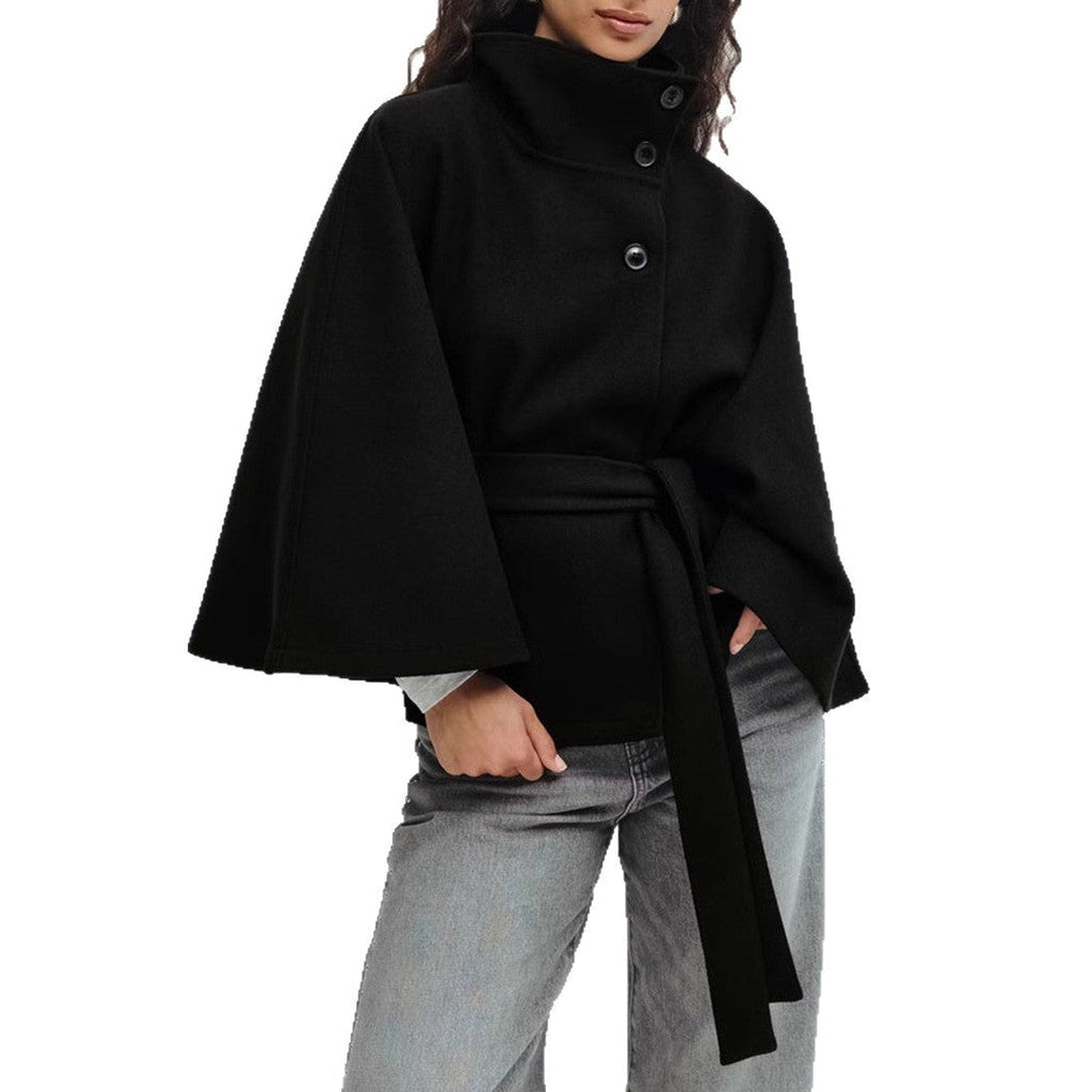 Winter High Neck Batwing Sleeve Coat With Belt Fashion Loose Elegant Button Top Trench Coat For Women Clothing CJ Dropshipping