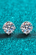 2 Carat Moissanite Rhodium-Plated Stud Earrings.