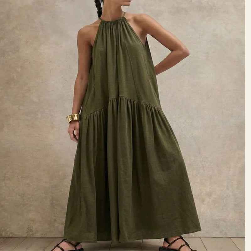 Halter-neck Sleeveless Cotton-linen Dress