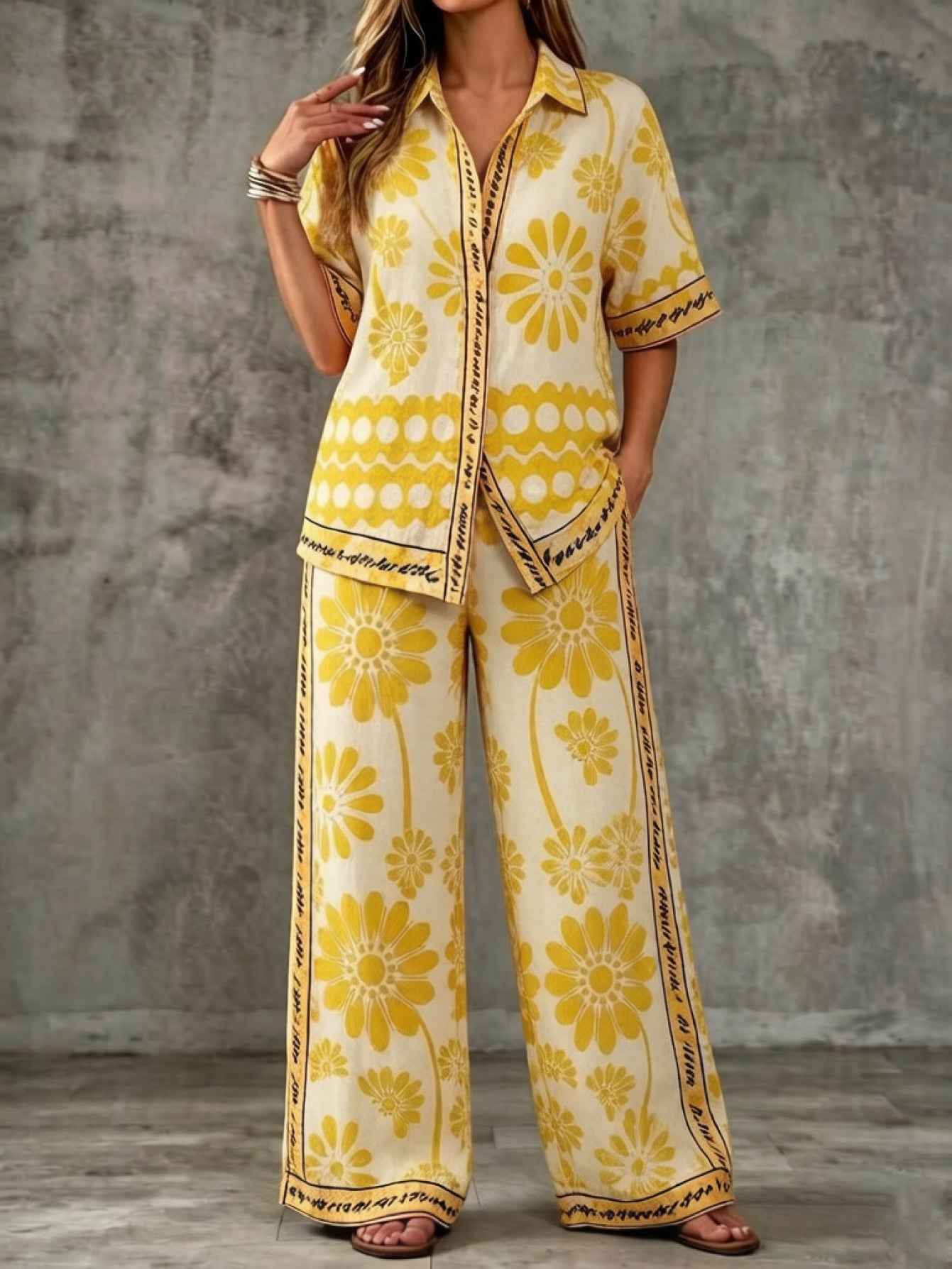 Summer Womens Shirt Set With A Digital-print Collar