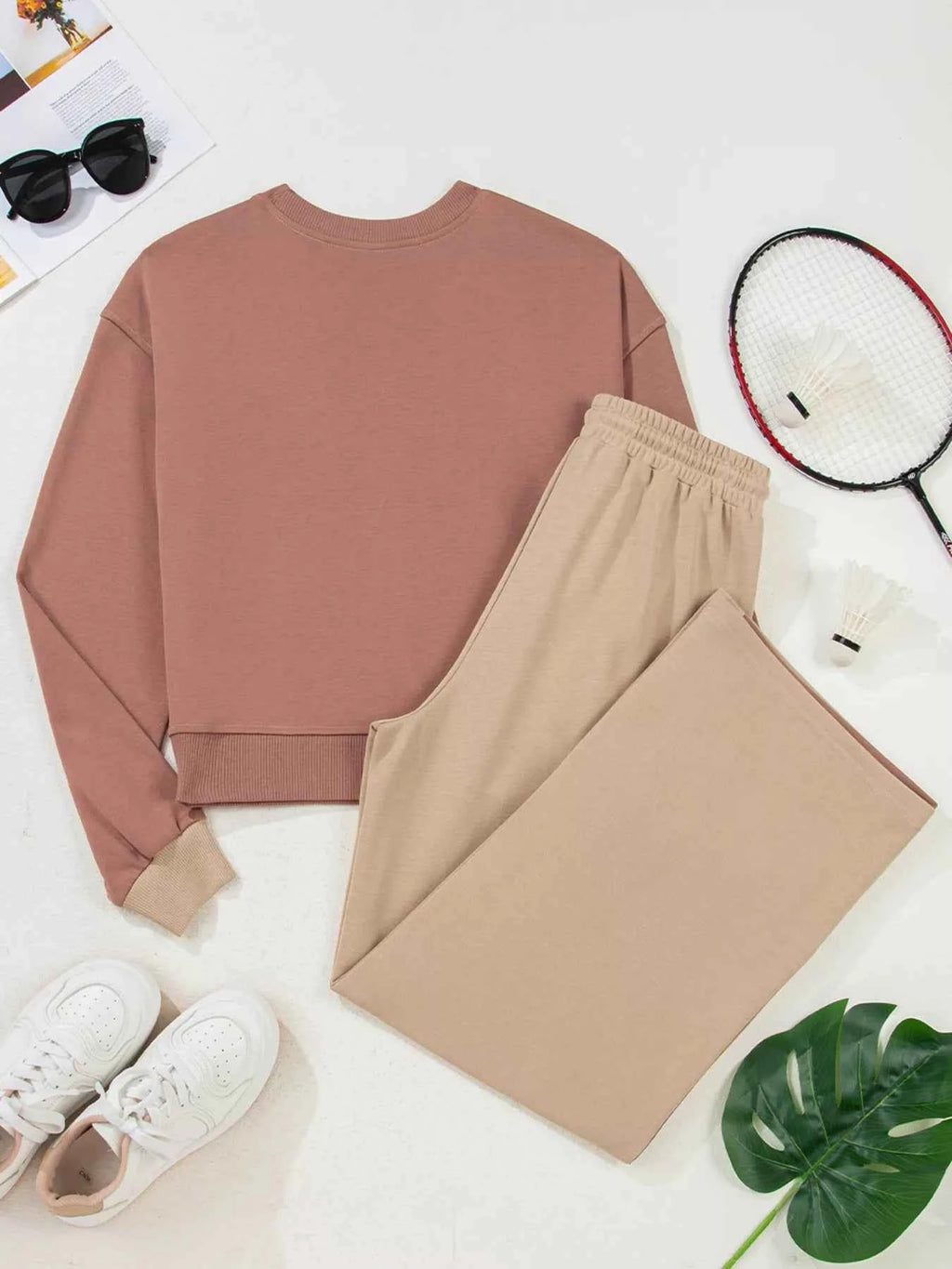 Color Block Long Sleeve Crop Top Drawstring Pant Set