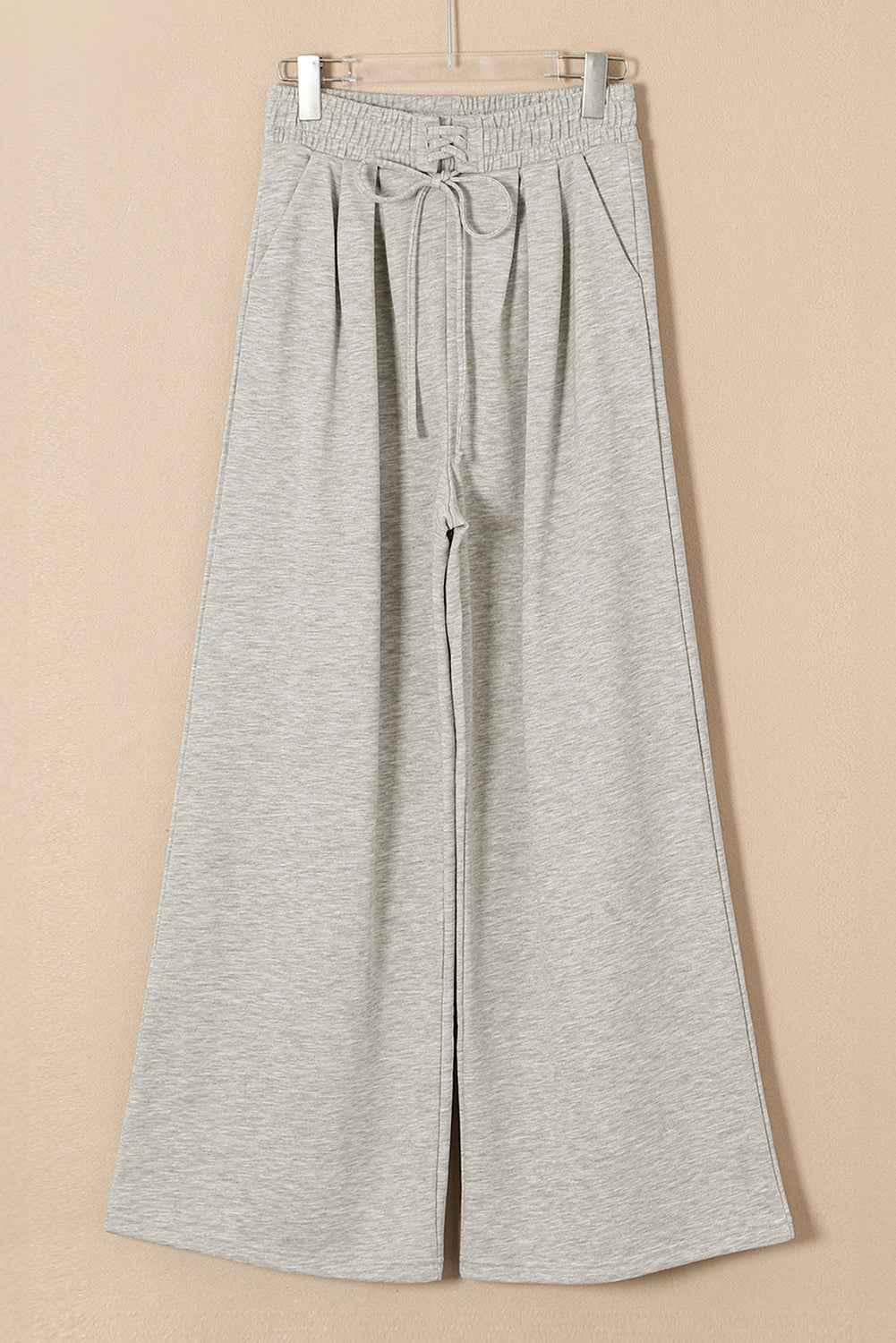 Gray Tied Elastic High Waist Pleated Detail Solid Sweatpants