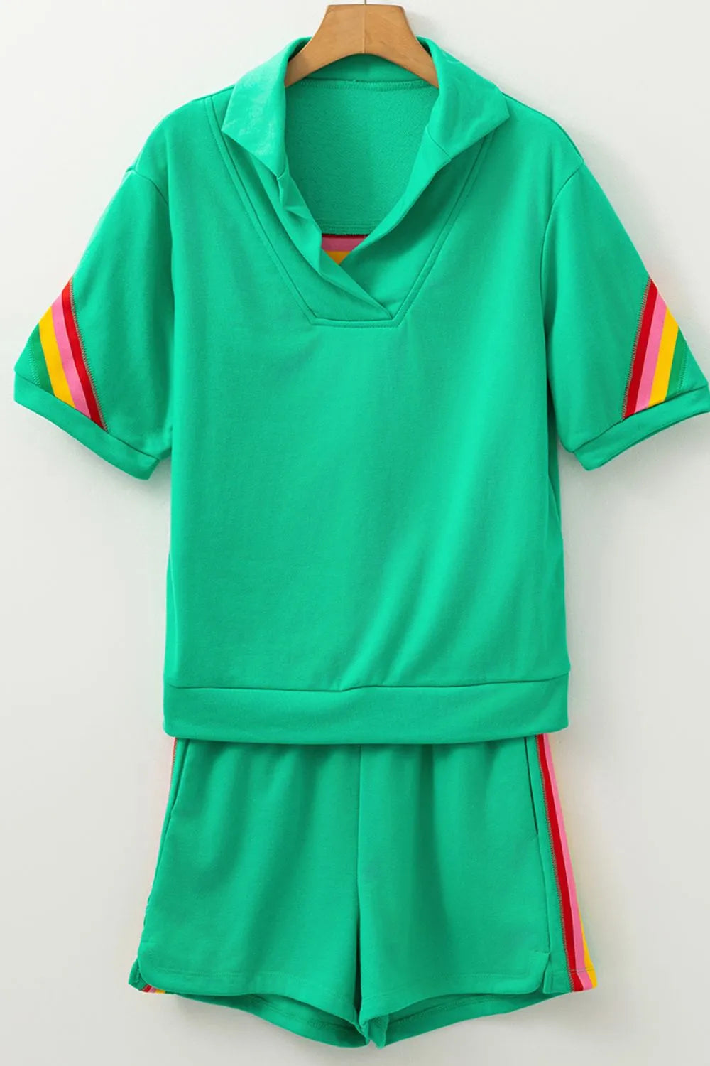 Rainbow Collared Short Sleeve Top and Shorts Set.