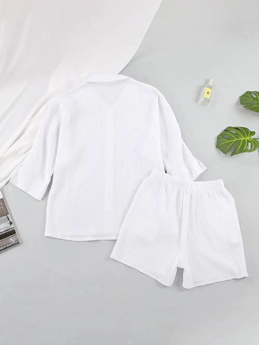 Texture Button Up Shirt and Shorts Set.