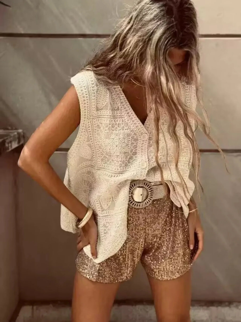 Crochet Lace V-Neck Vest.