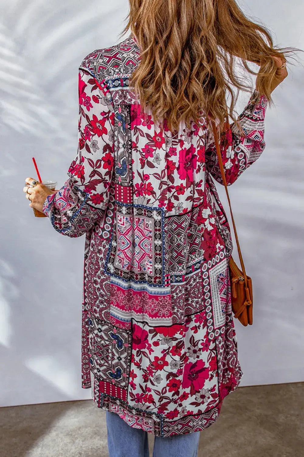 Printed Button Up Long Sleeve Cardigan.
