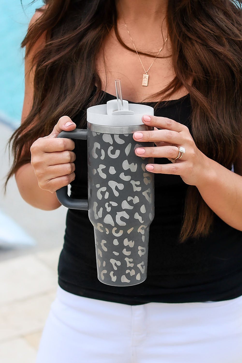 Gray Leopard Print 40OZ Stainless Steel Portable Cup with Handle Dear-Lover Dropshipping