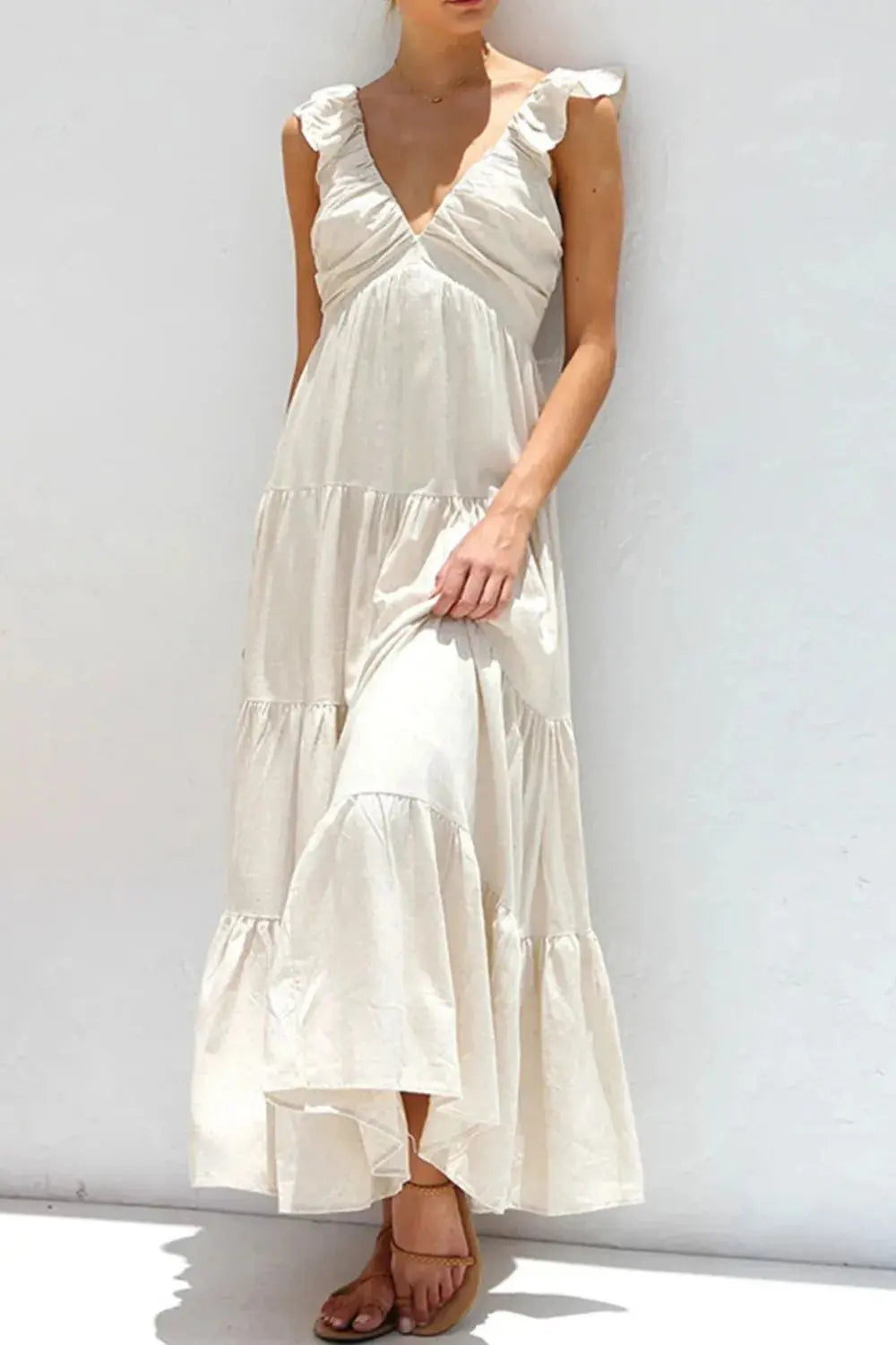 Ruffled V-Neck Dress.