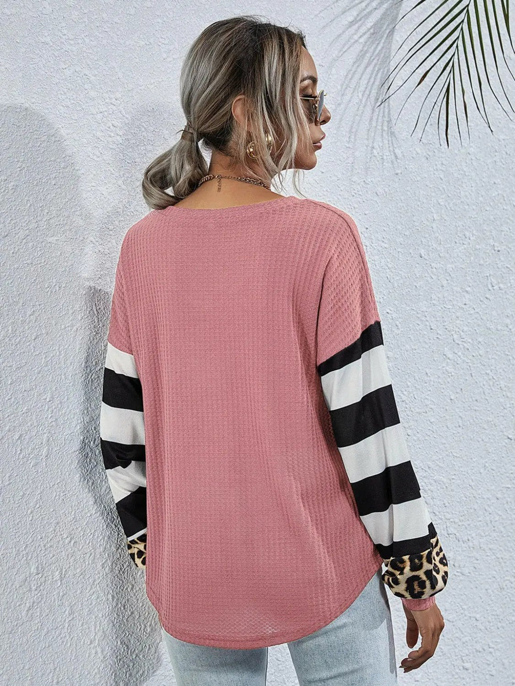 Leopard Striped Waffle-Knit Top.
