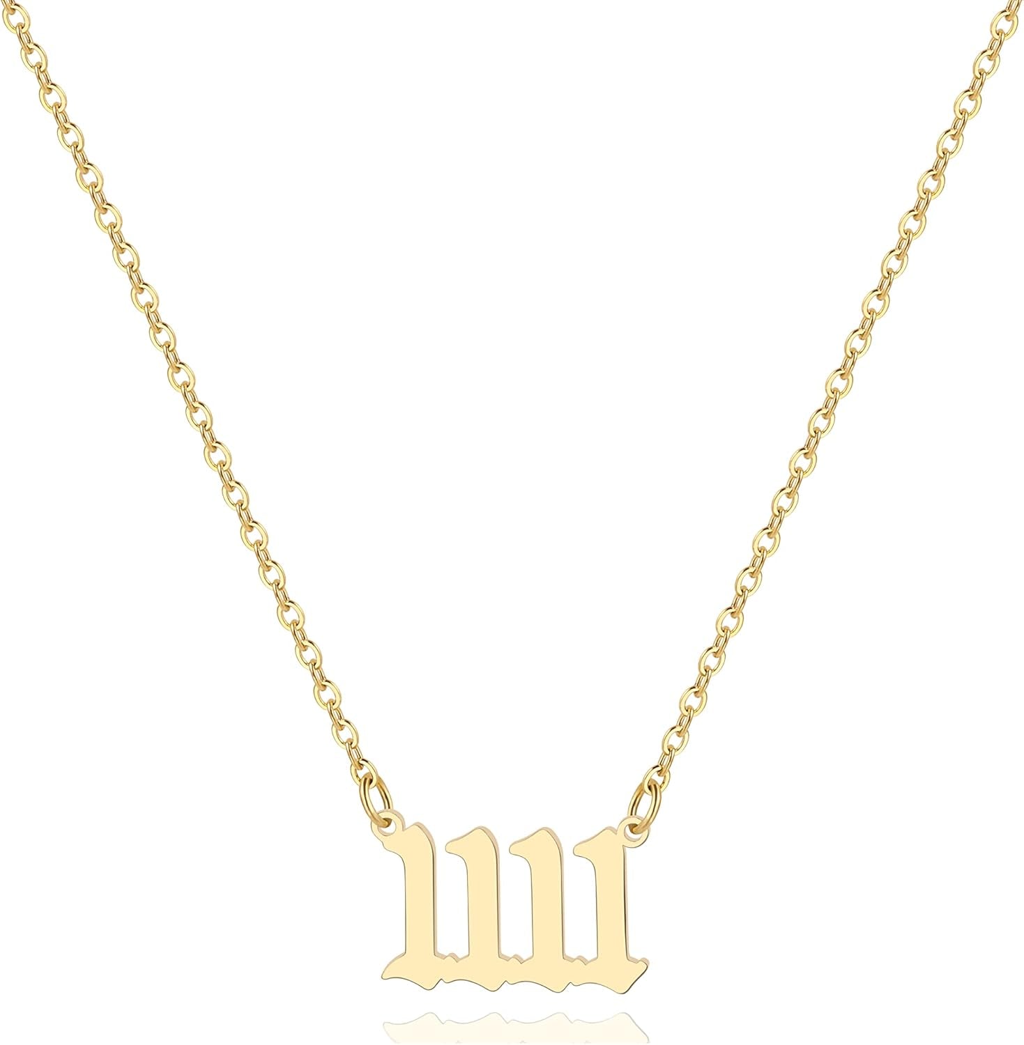Angel Number Necklace for Women, 18K Gold Plated 000 111 222 333 444 555 666 777 888 999 Necklace Numerology Jewelry