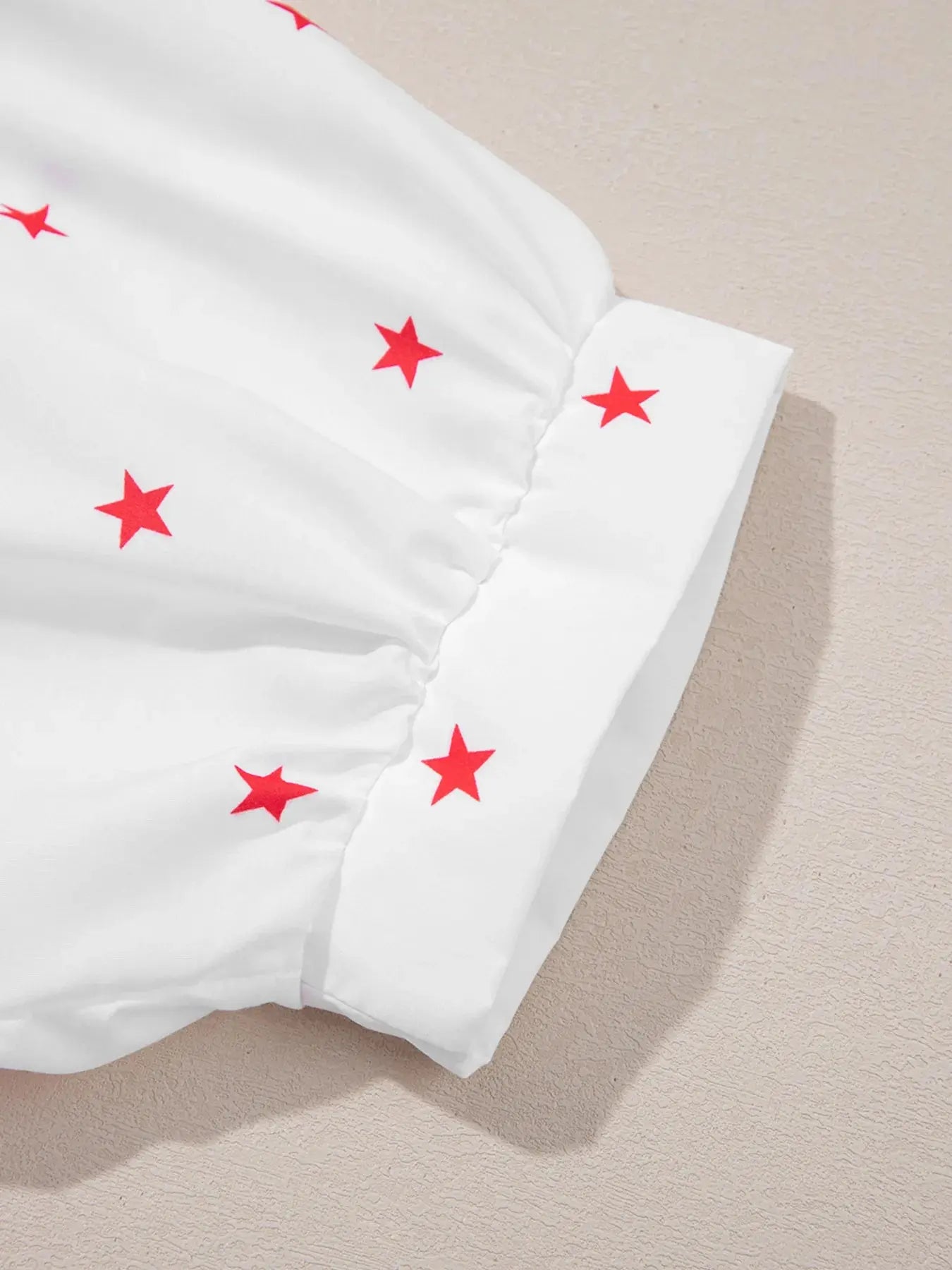 Star Print Puff Sleeve Button-Up Shirt.