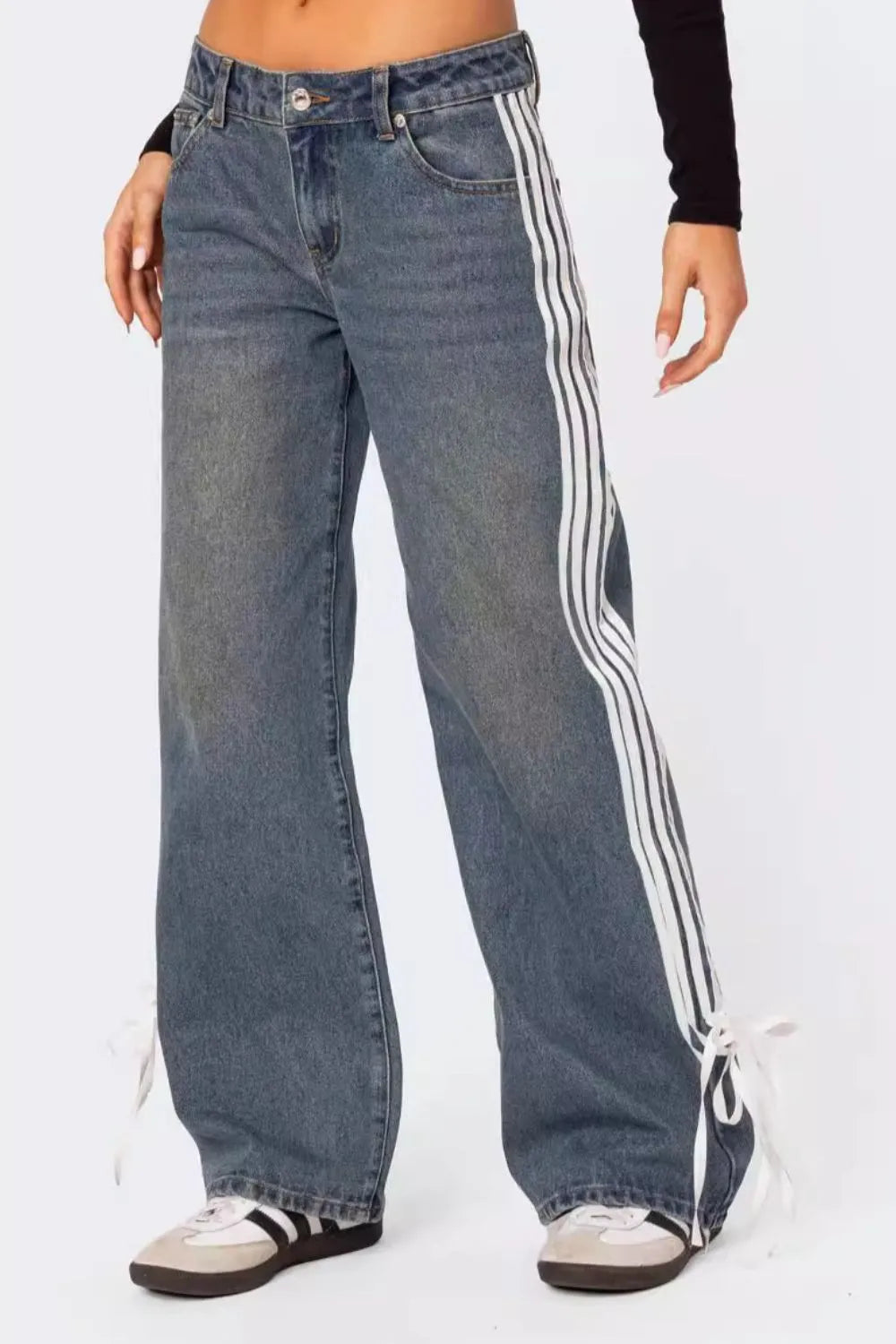 Side Striped Loose Fit Jeans.