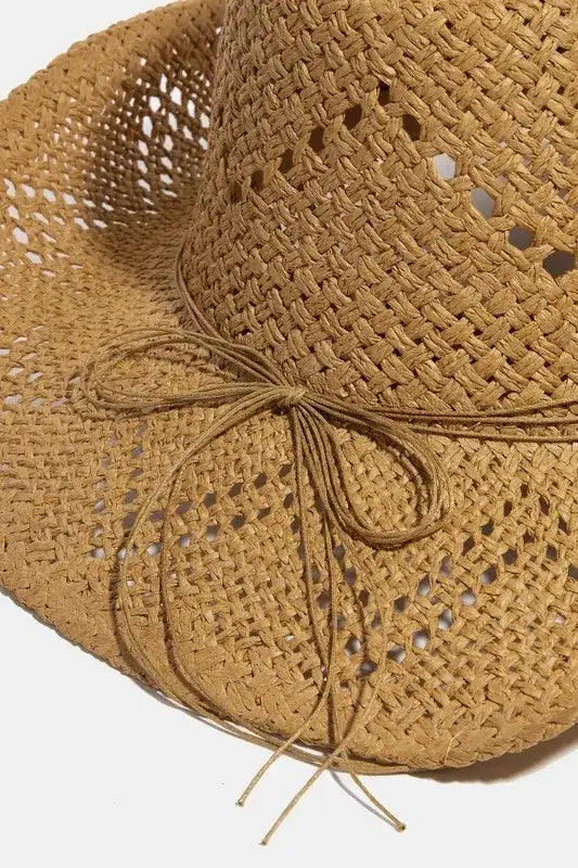 Fame Mixed Beaded Strap Western Fedora Straw Hat.
