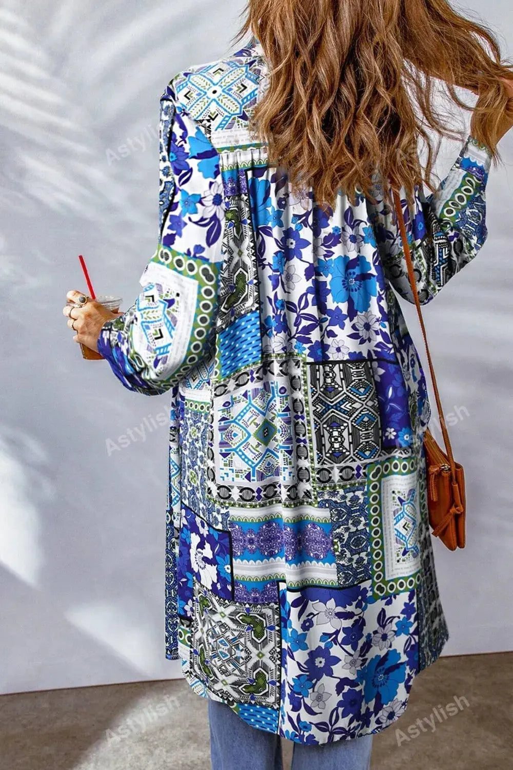 Printed Button Up Long Sleeve Cardigan.
