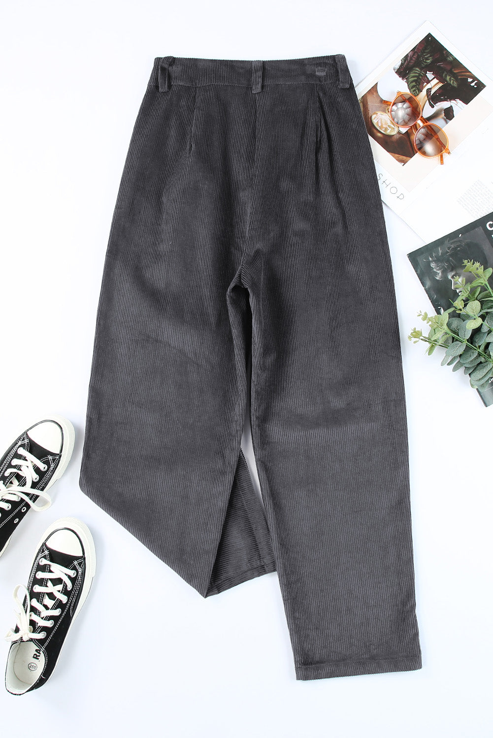 Gray Corduroy High Waist Straight Leg Pants Dear-Lover Dropshipping