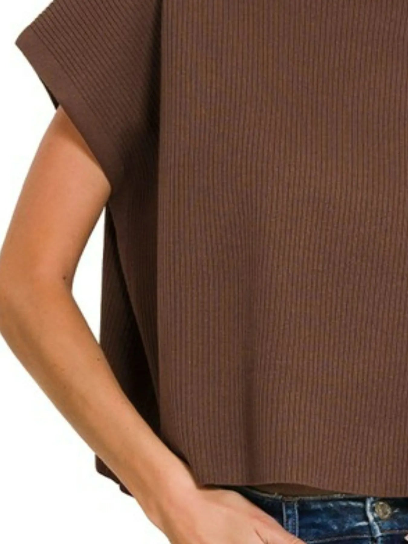 Zenana Viscose Mock Neck Short Sleeve Boxy Sweater.