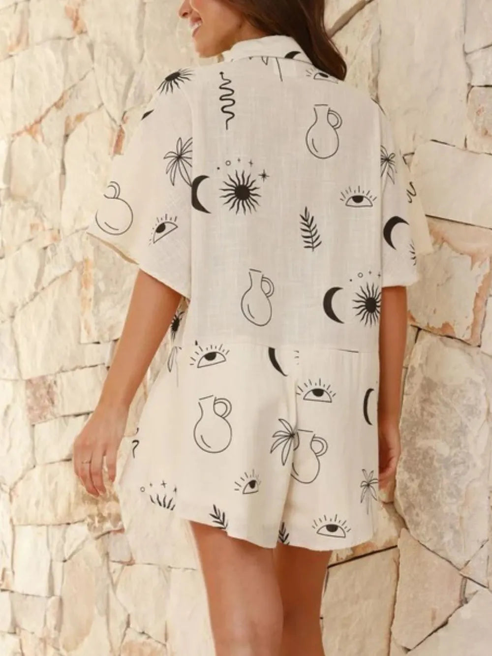 Printed Collared Neck Half Sleeve Romper.