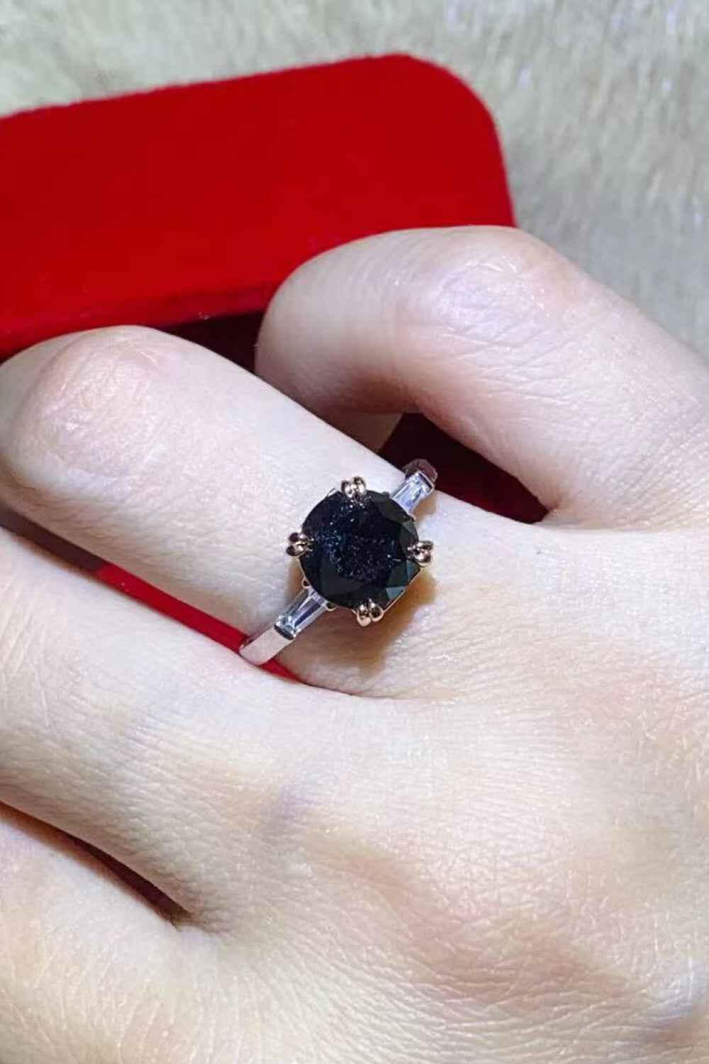 2 Carat Black Moissanite Platinum-Plated Ring.