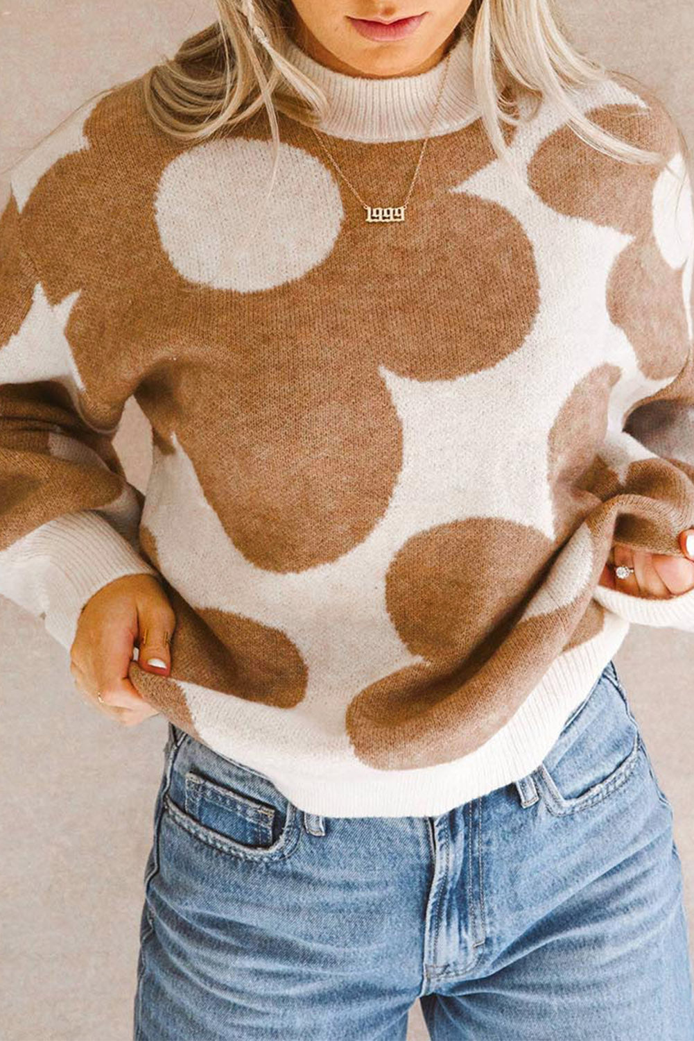 Khaki Big Flower Pattern Drop Shoulder Sweater Dear-Lover Dropshipping