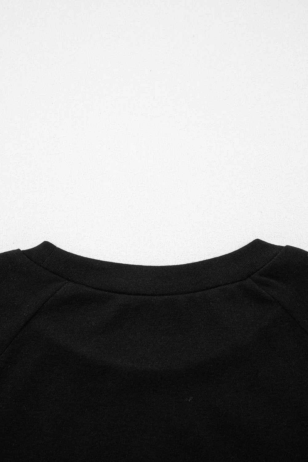 Black Solid Color Seam Detail Raglan Long Sleeve Top