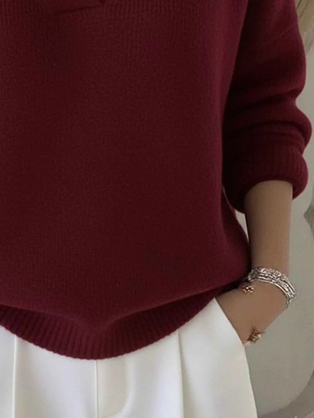 Full Size V-Neck Long Sleeve Sweater Plus Size