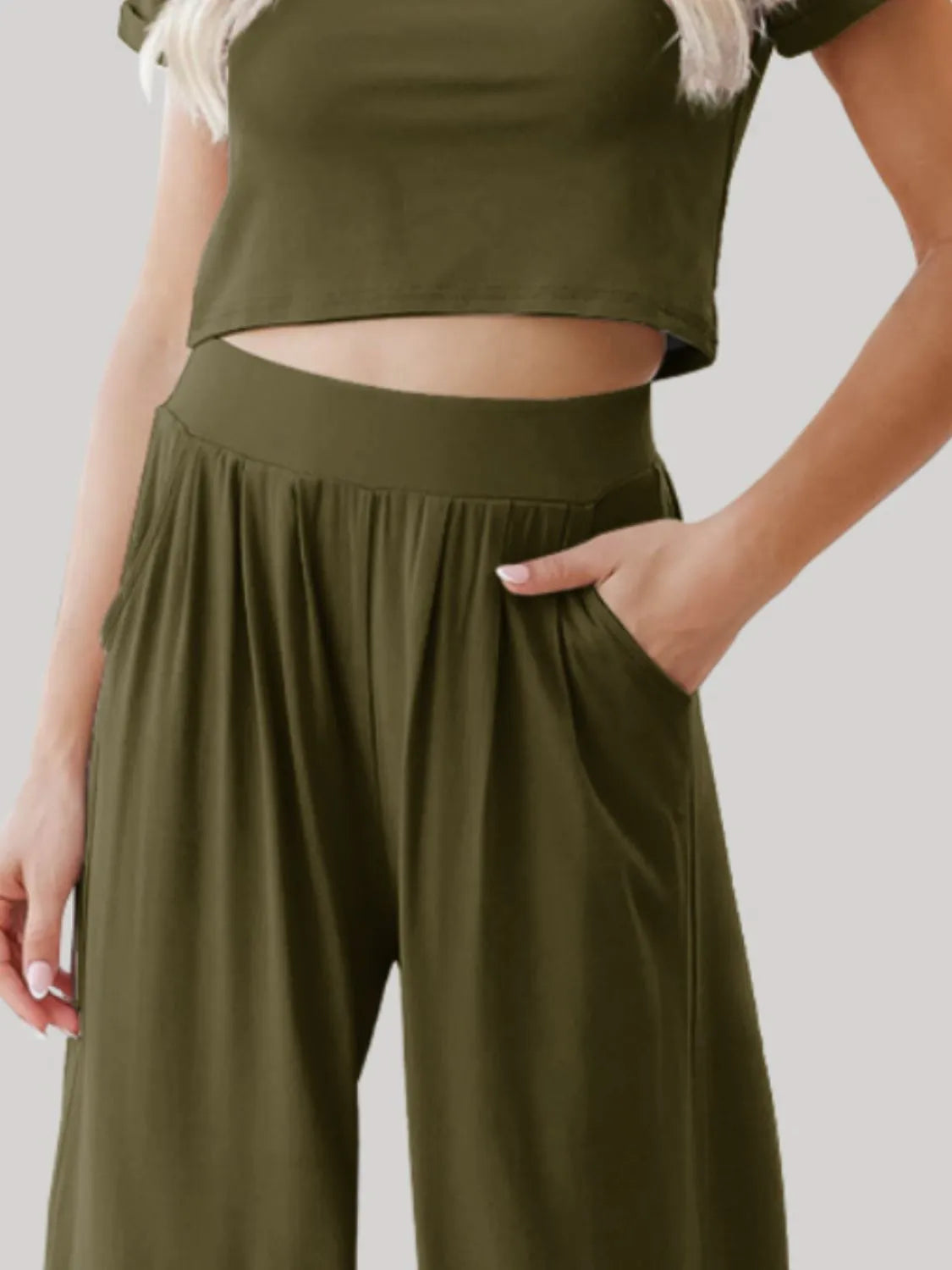 Round Neck Short Sleeve Top and Pants Set WOMEN - CHIC TB