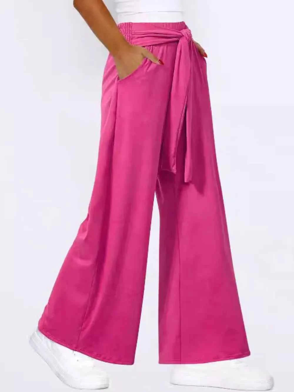 Tied Wide Leg Pants with Pockets.