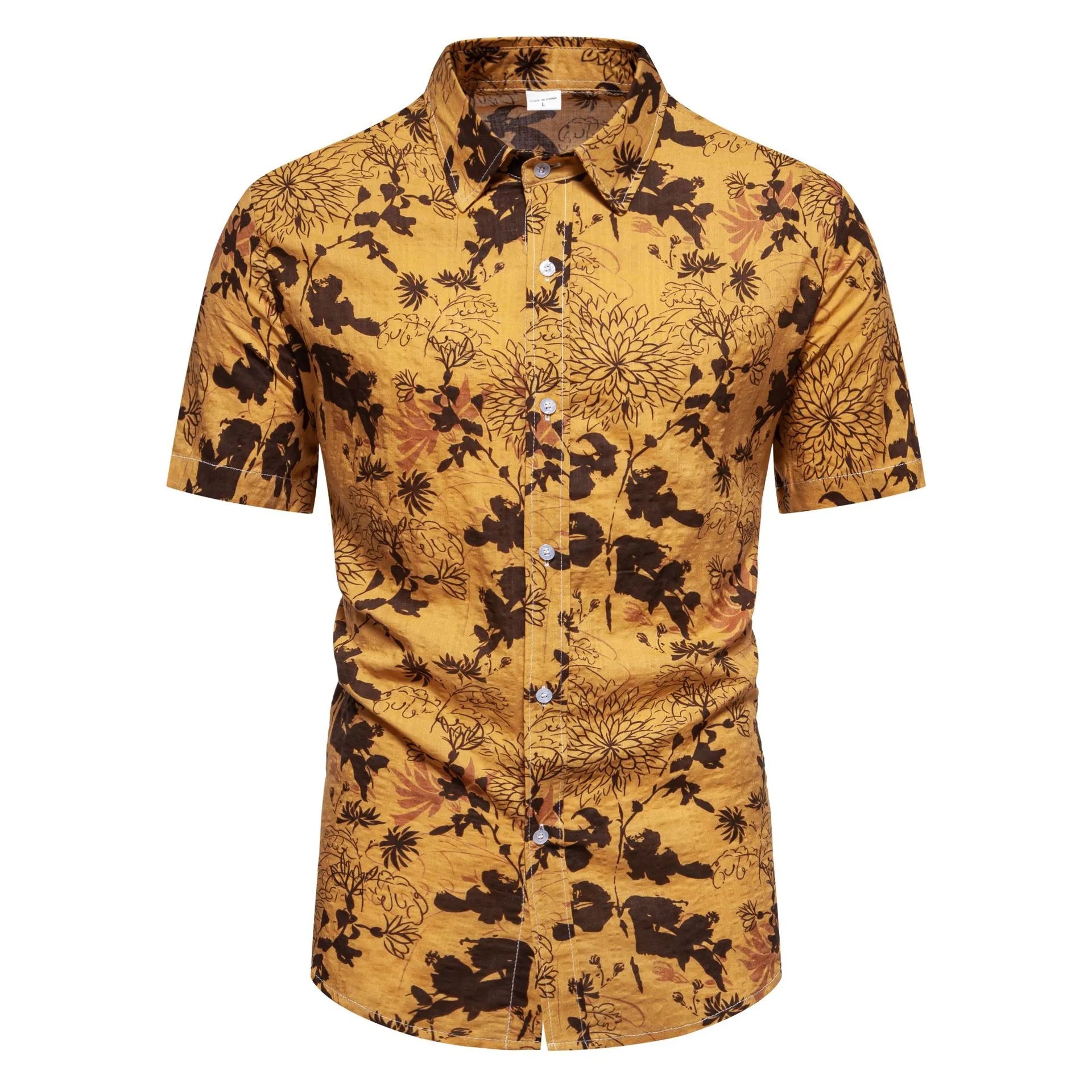 Men's Plus Size Floral Print Short Sleeve Button Down Shirt.