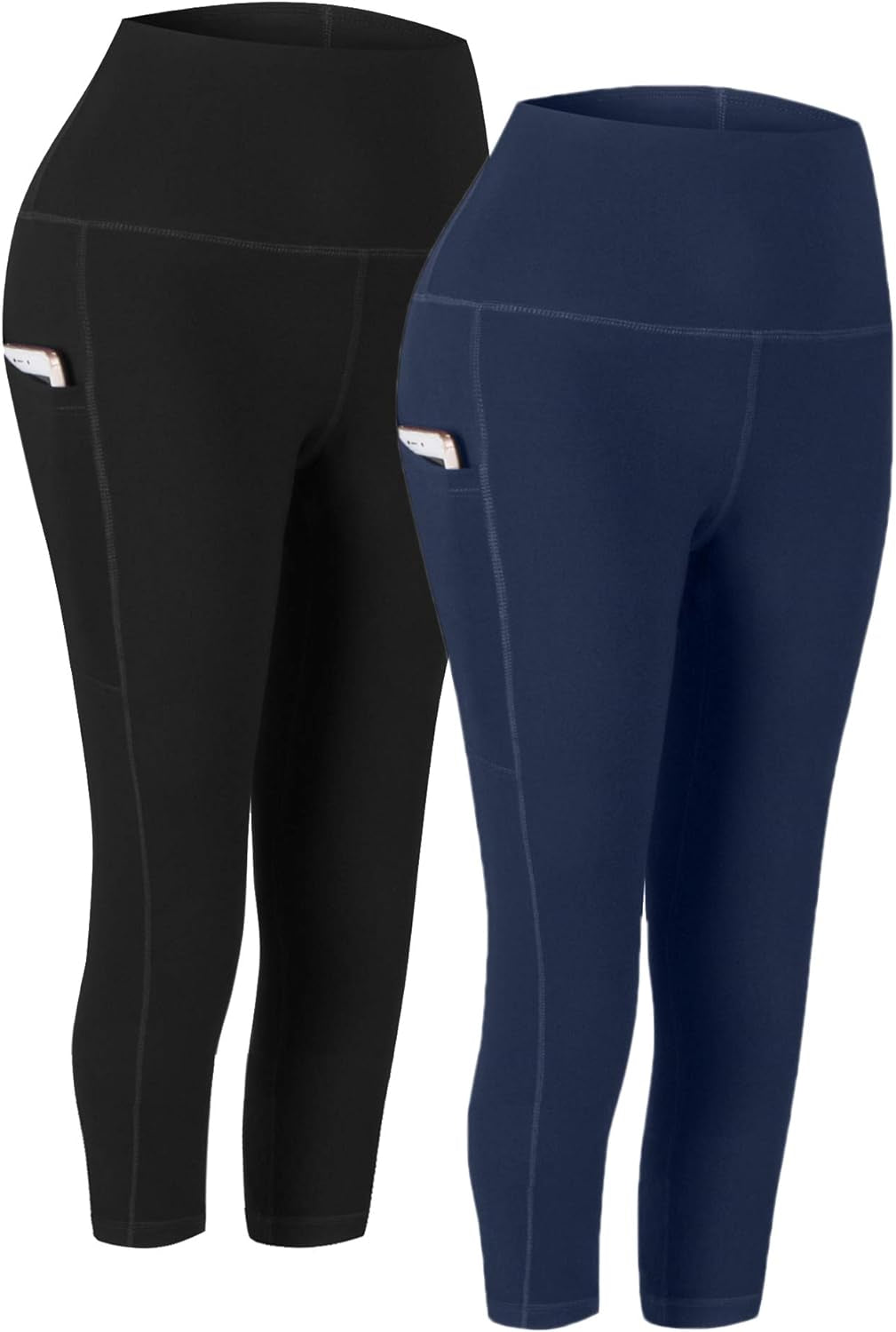 Fengbay 2 Pack High Waist Yoga Pants with Pockets, Tummy Control Workout Running Yoga Leggings for Women