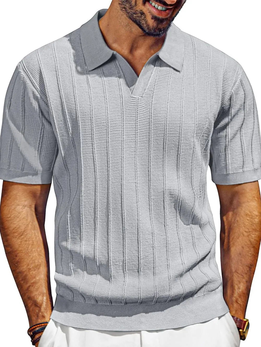 Men's Full Size Textured Collared Neck Short Sleeve Polo Plus Size.