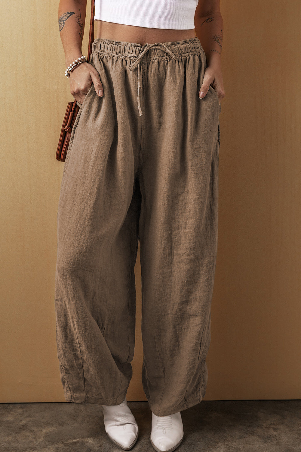 Desert Palm Cotton Linen Drawstring Waist Wide Leg Pants Dear-Lover Dropshipping