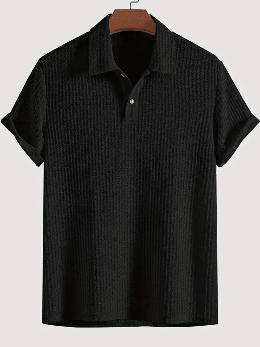 Men's Waffle-Knit Collared Neck Short Sleeve Polo.