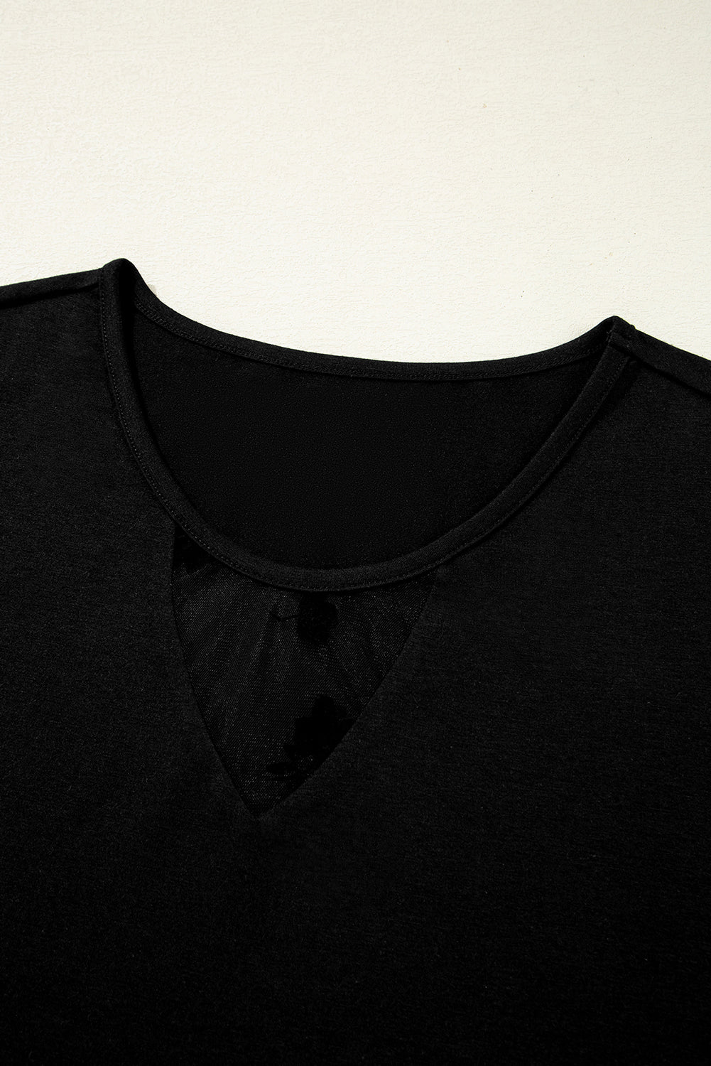 Black Floral Mesh Patchwork Loose V Neck Plus Size T Shirt Dear-Lover Dropshipping