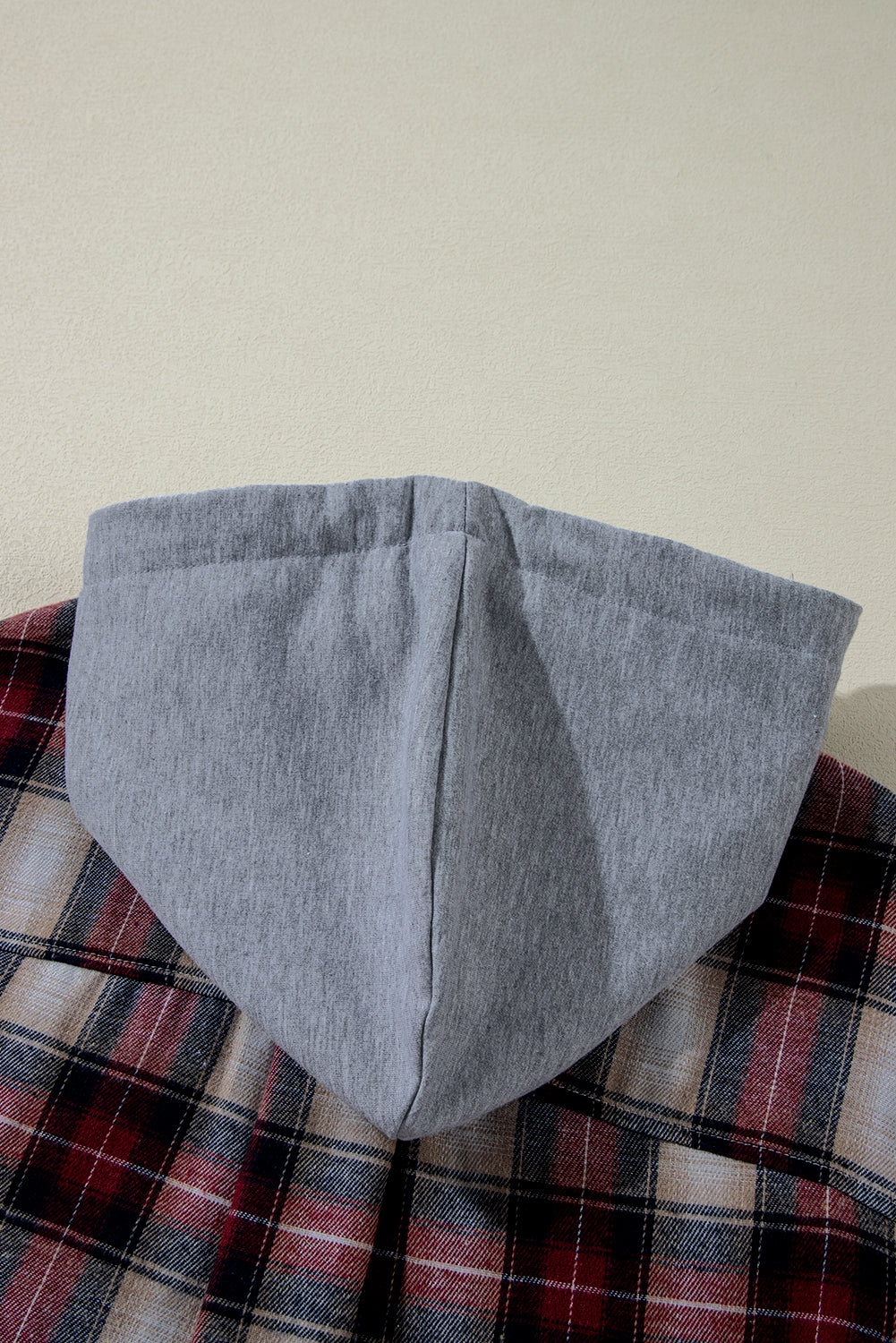 Red Plaid Print Chest Pocket Buttoned Hooded Shacket Dear-Lover Dropshipping