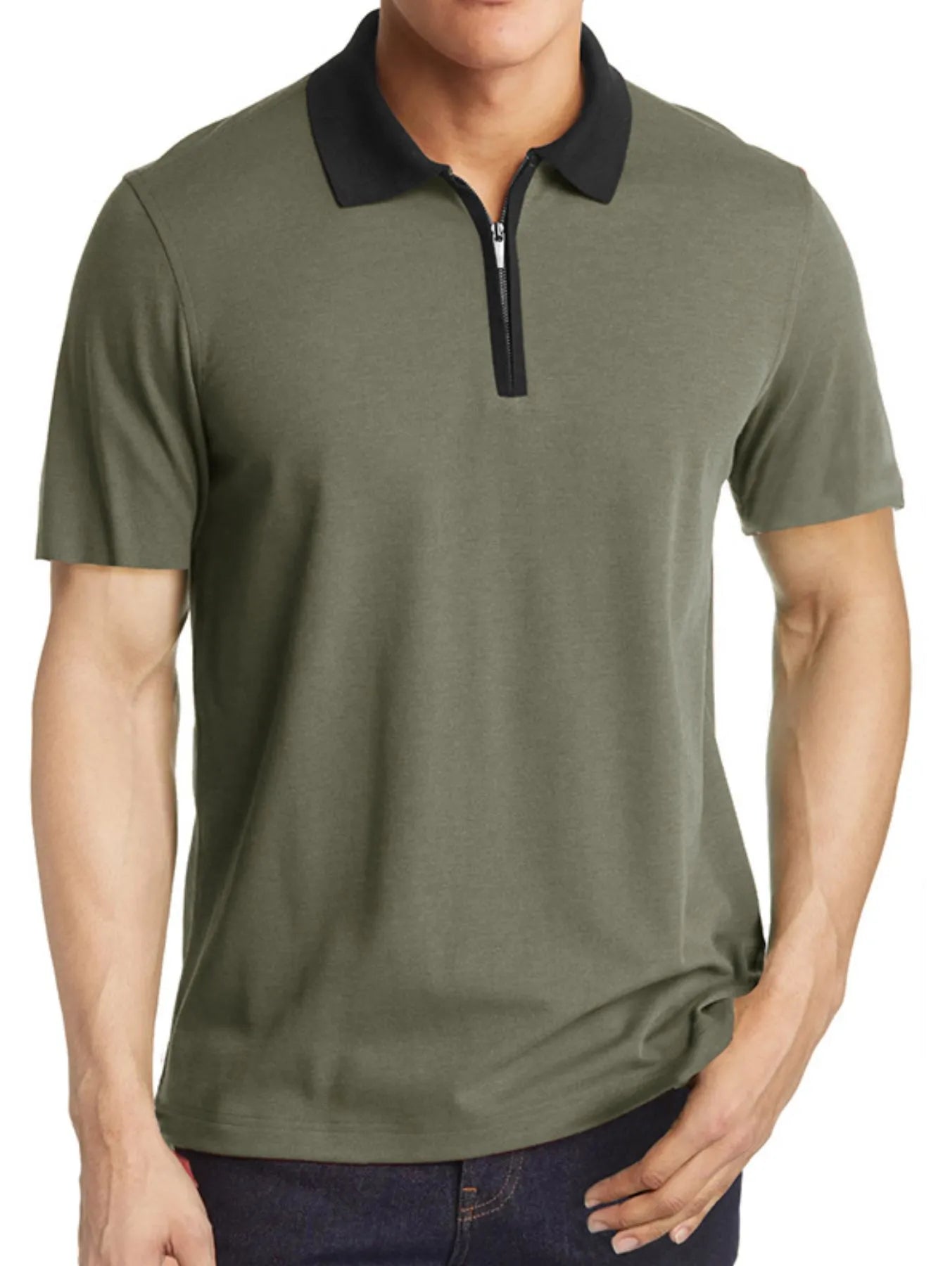 Men's Contrast Collar Quarter-Zip Polo Shirt.