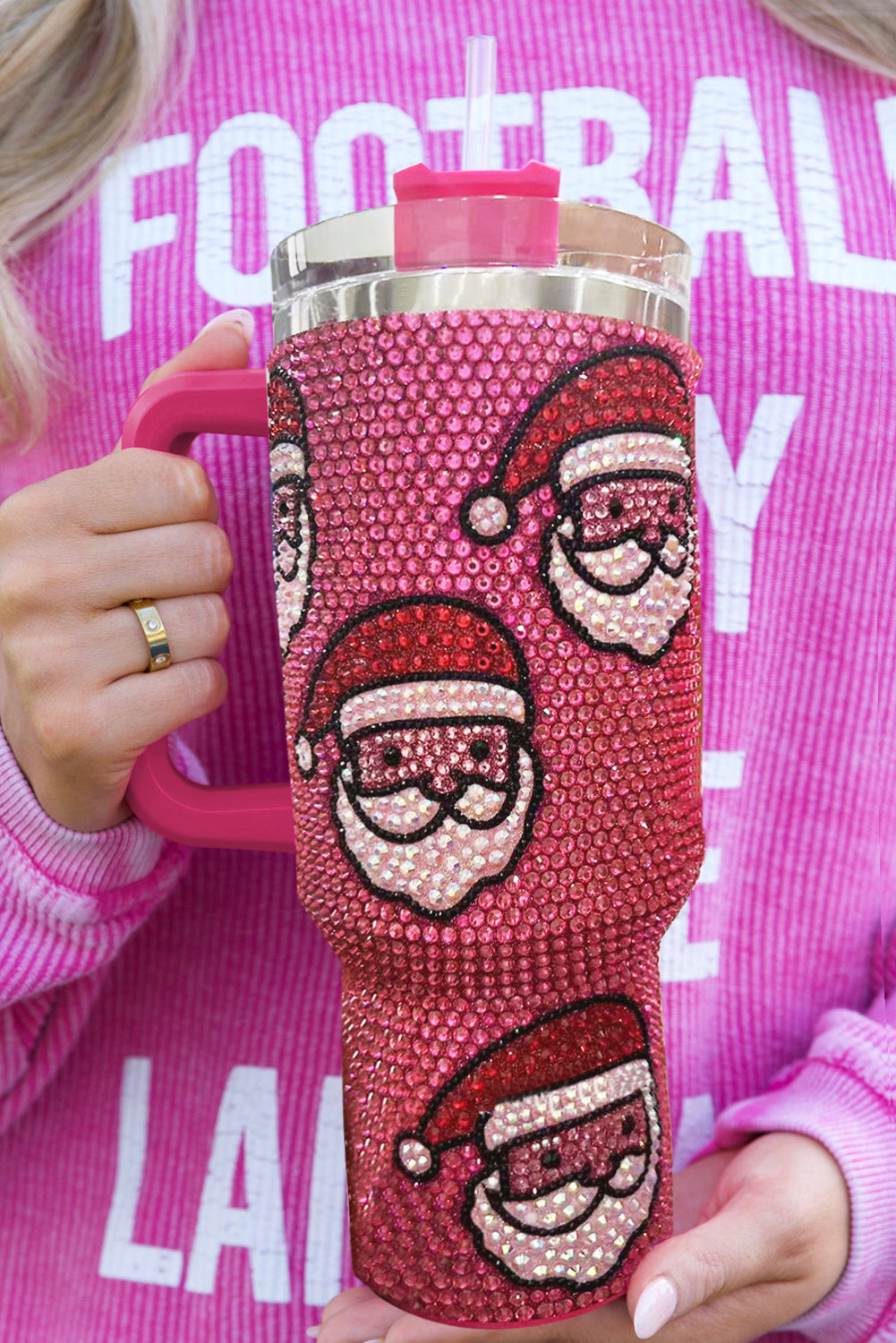Rose Red Christmas Santa Claus Diamond Thermos Cup with Straw 40oz Dear-Lover Dropshipping
