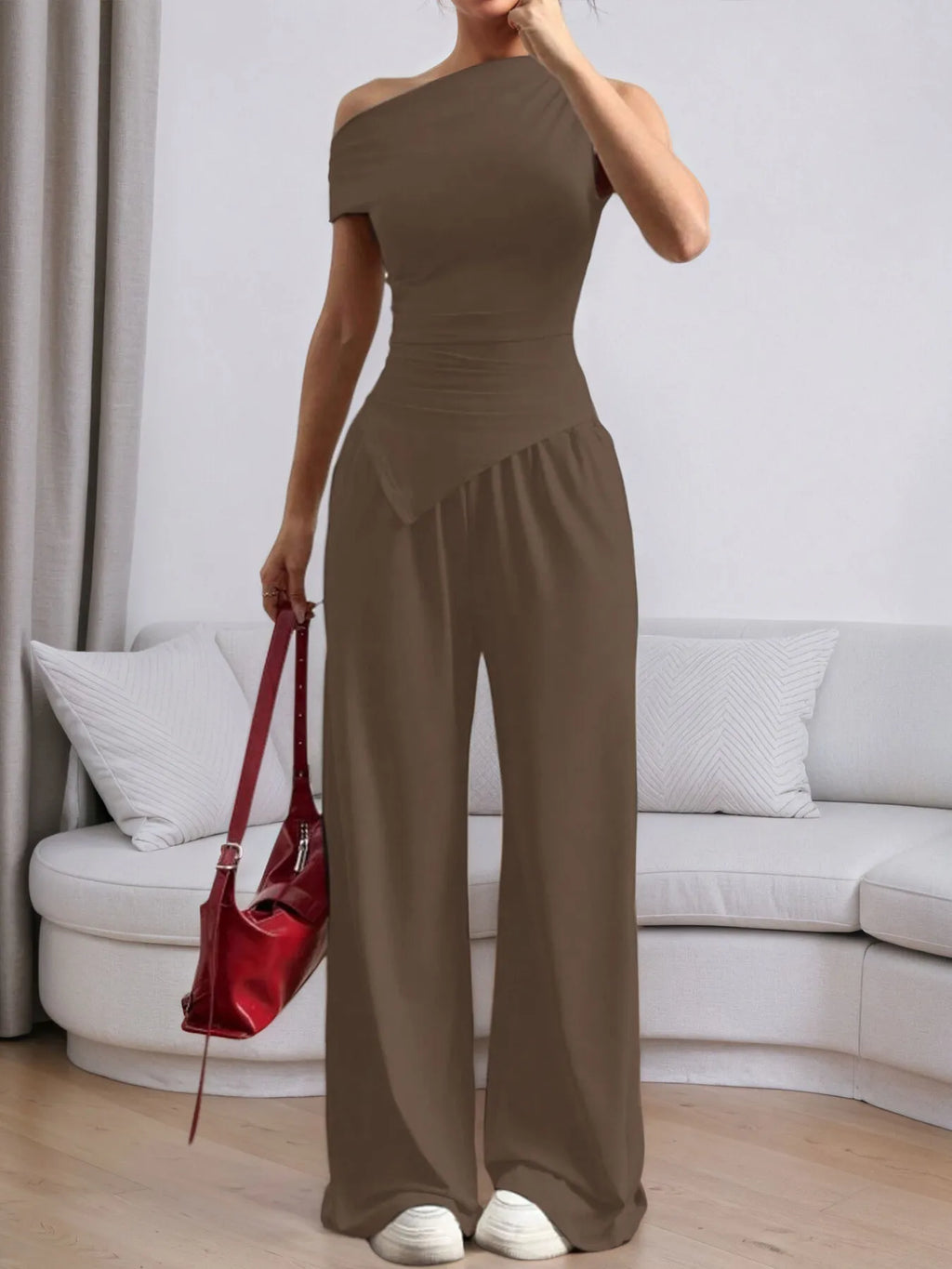 Single Shoulder Top and Pants Set.