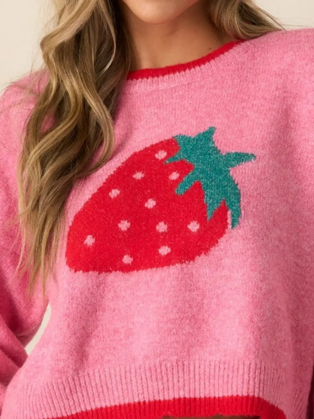 Strawberry Round Neck Long Sleeve Sweater.