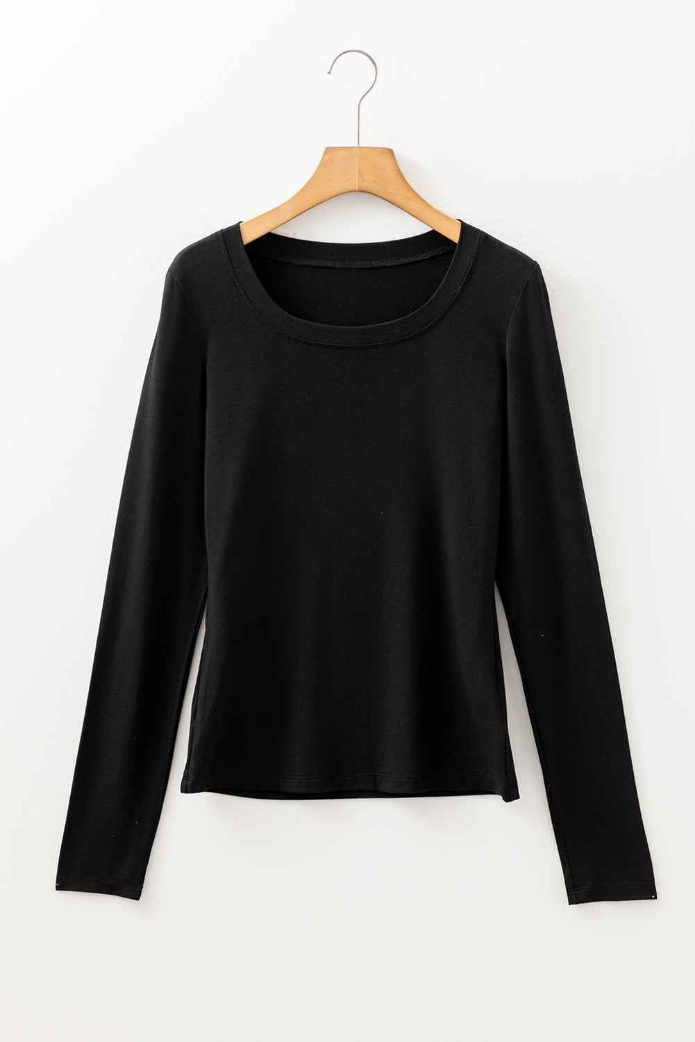 Black Solid Color Long Sleeve Fitted Top