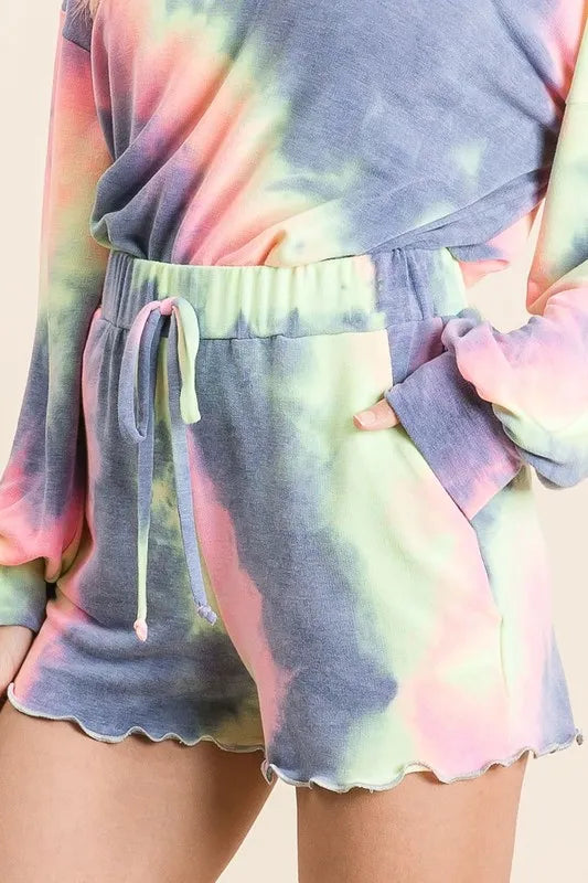 Tie-dye French terry women top and shorts set - CHIC TB