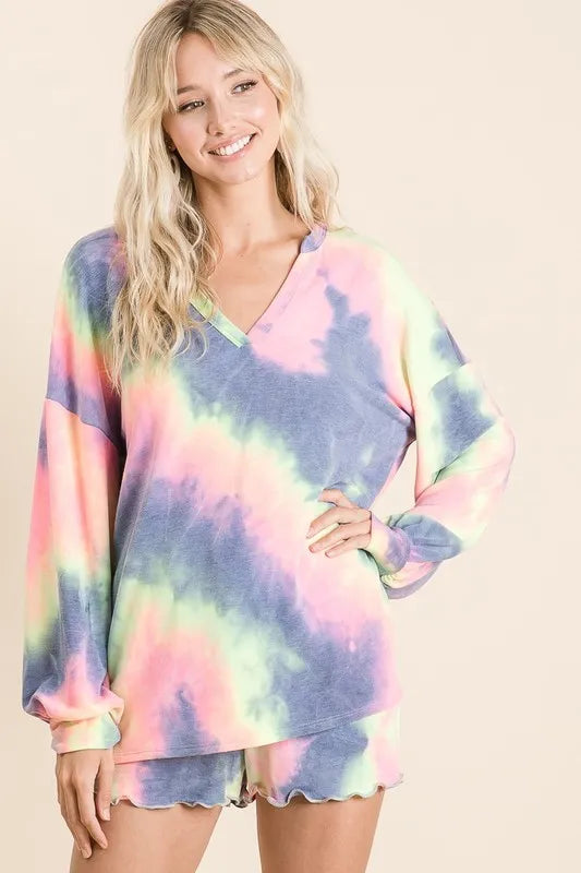 Tie-dye French terry women top and shorts set - CHIC TB