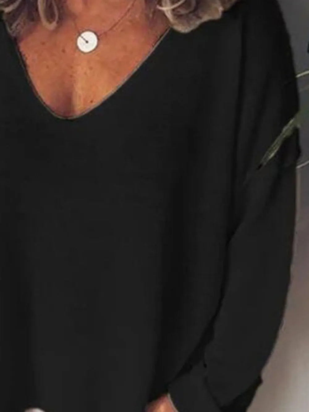 Full Size V-Neck Drop Shoulder Long Sleeve T-Shirt Plus Size.