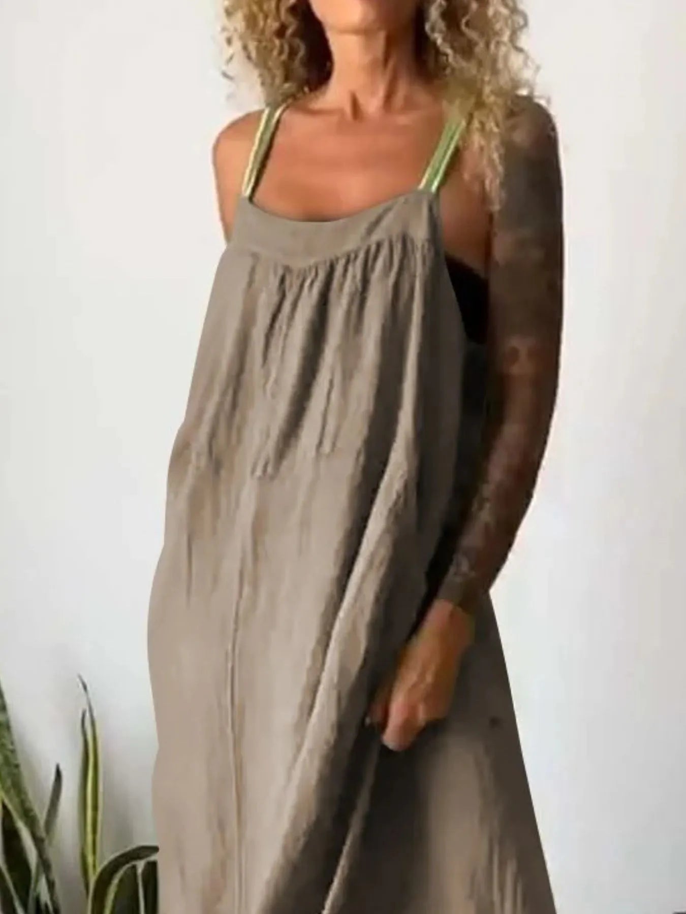 Full Size Ruched Cami Maxi Dress with Pockets Plus Size.