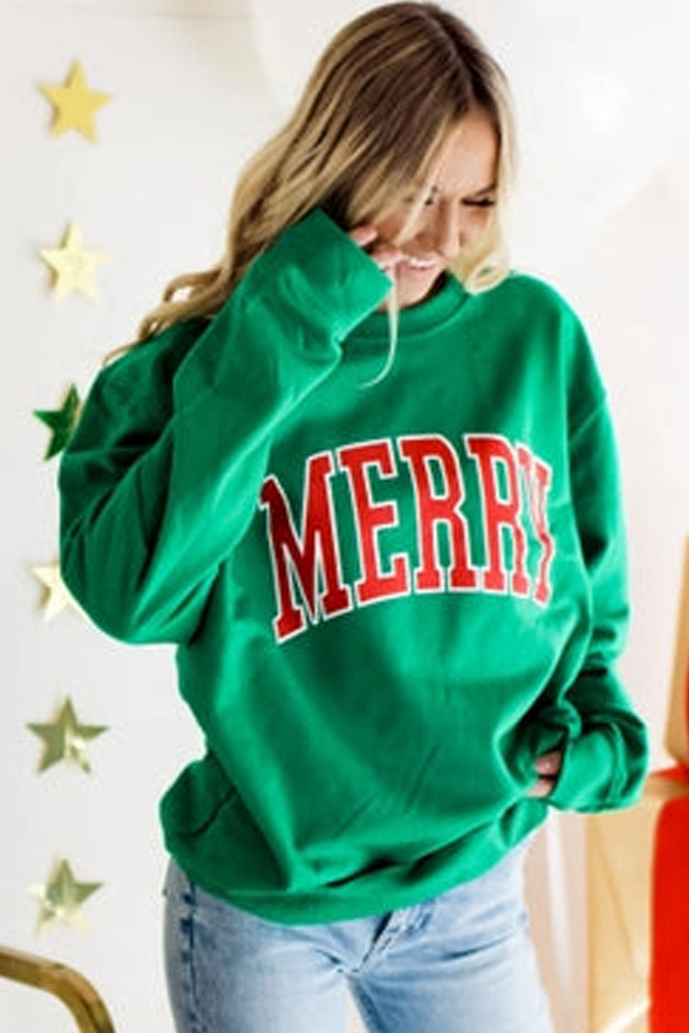 Bright Green MERRY Graphic Pullover Sweatshirt Dear-Lover Dropshipping