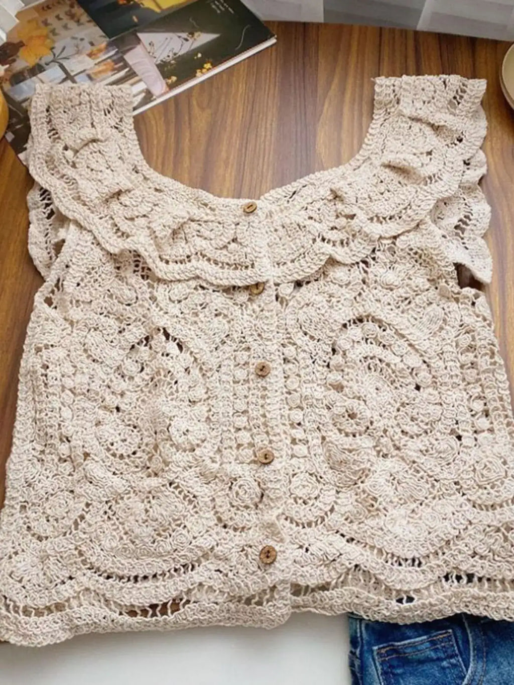 Crochet Lace Button Up Cardigan.