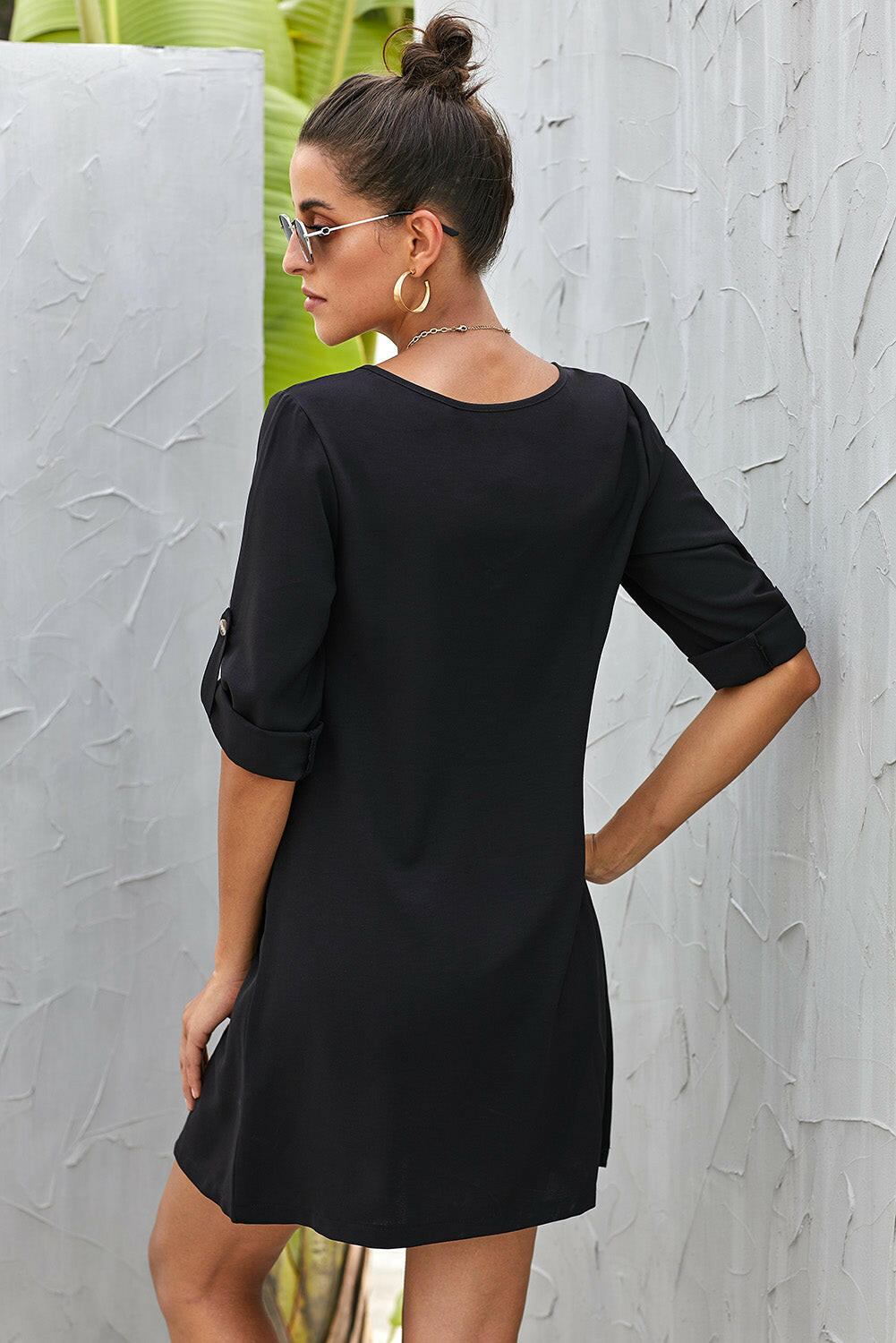 Buttoned V-Neck Dress.