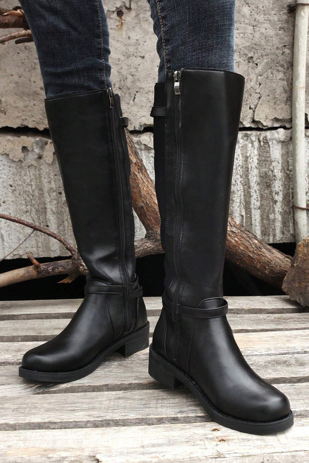 Black Side Zipper Knee High Chunky Low Heel Boots Dear-Lover Dropshipping