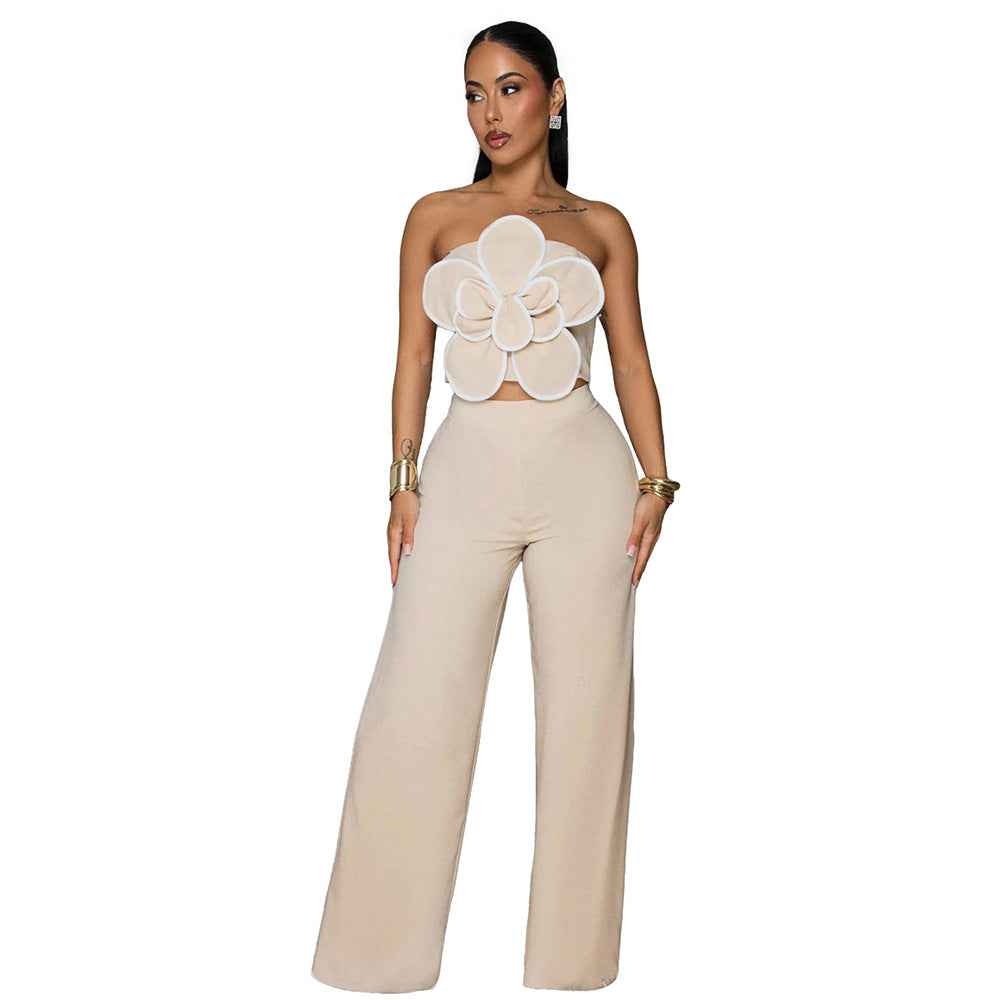 Two-piece Set Solid-color Top Paired With Wide-leg Trousers