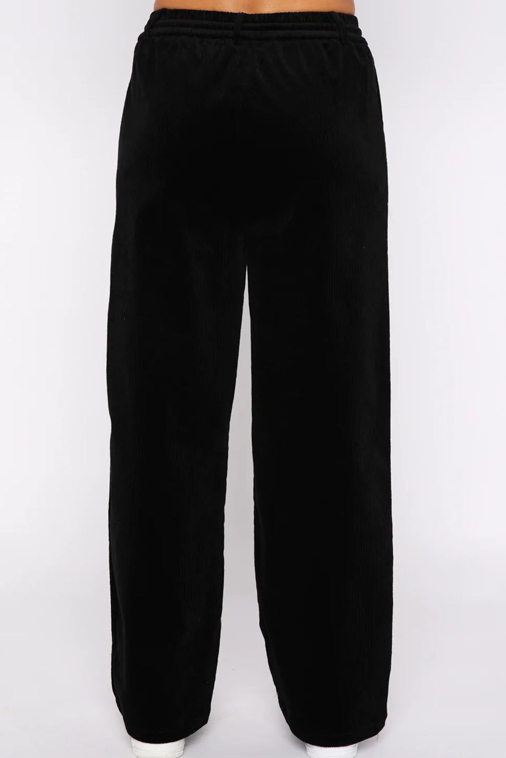 Black Solid Drawstring Waist Wide Leg Pants Dear-Lover Dropshipping
