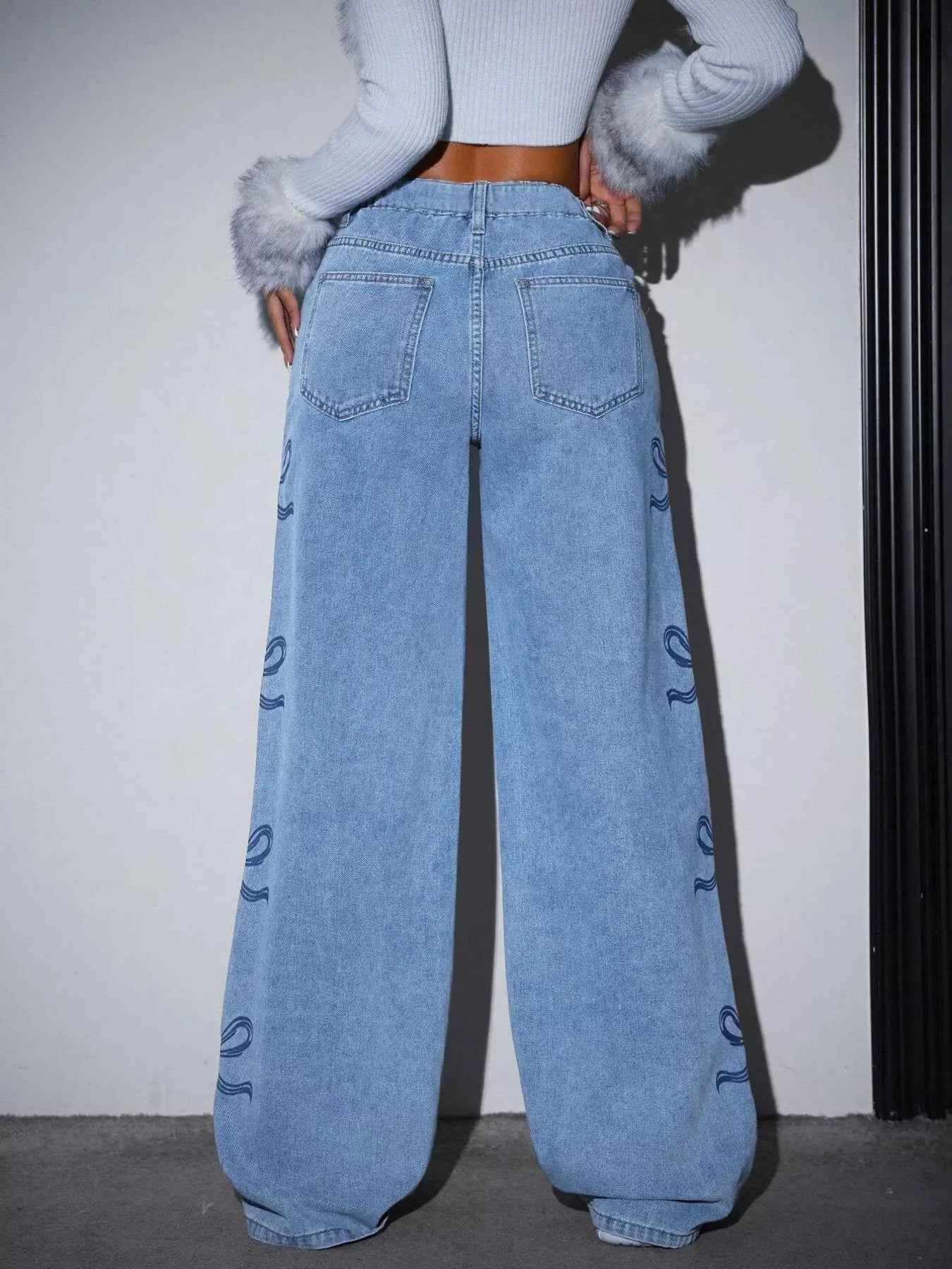 Bow-Embellished Wide Leg Jeans